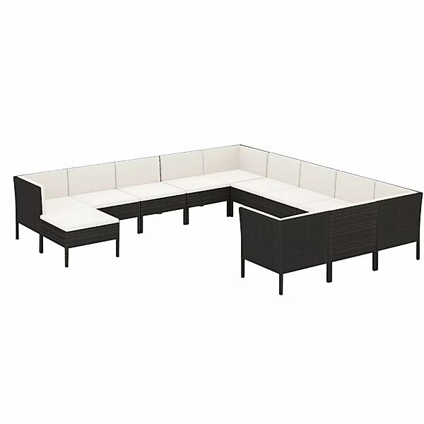 12-tlg. Garten-lounge-set Mit Auflagen Poly Rattan Schwarz günstig online kaufen