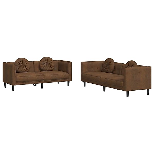 vidaXL 2-Tlg Sofagarnitur mit Kissen Braun Samt 3209266 günstig online kaufen