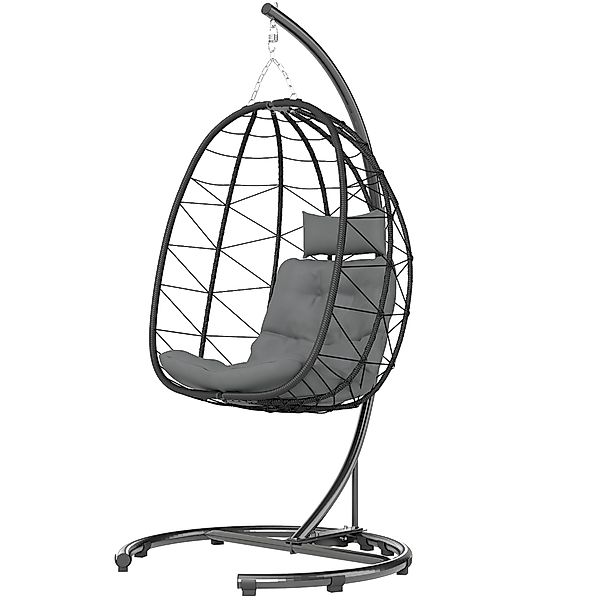 Outsunny Hängesessel Rattan Hängestuhl 195 cm hoch mit Gestell Kissen und w günstig online kaufen