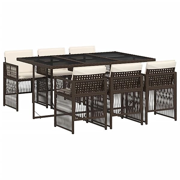 vidaXL 7-Tlg Garten-Essgruppe mit Kissen Braun Poly Rattan 3210909 günstig online kaufen