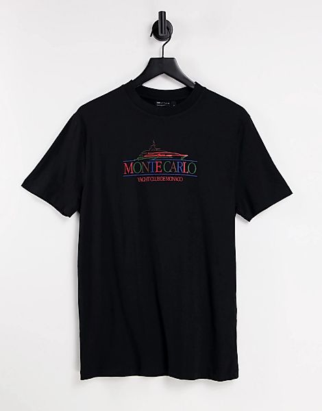 ASOS DESIGN – T-Shirt in Schwarz mit „Monte Carlo“-Print günstig online kaufen