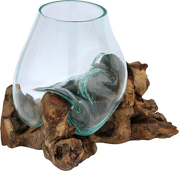 Wogeka Dekovase Glas-Vase auf Wurzelholz Teakholz günstig online kaufen