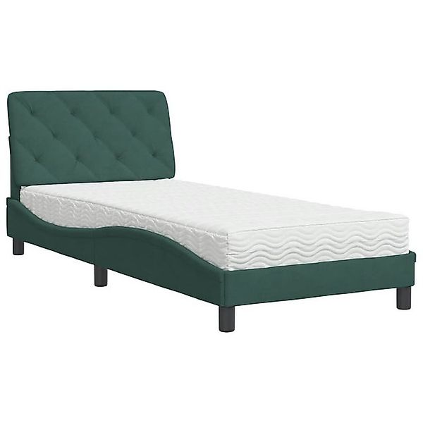 vidaXL Bettgestell, Bett mit Matratze Dunkelgrün 90x200 cm Samt günstig online kaufen
