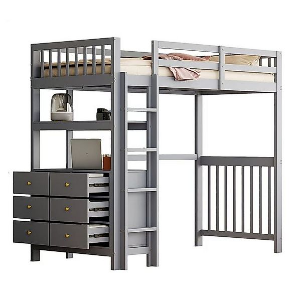 Gotagee Kinderbett Hochbett 90x200cm Einzelbett Kiefernholz Holzbett Regale günstig online kaufen
