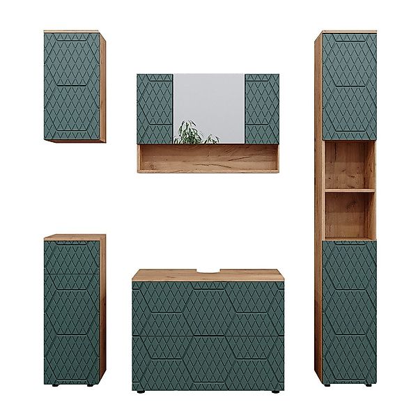 Vicco Badmöbel-Set Irma, Goldkraft Eiche/Grün, 5 günstig online kaufen