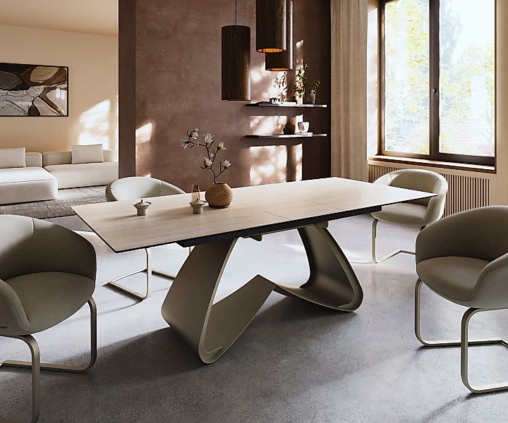 Esstisch Edge 180-220x100 Keramik Laminam® Travertino Bianco Creme-Weiß W-G günstig online kaufen