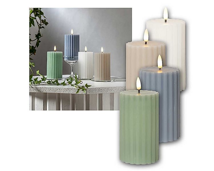 world-trading-net LED-Kerze 4er Set LED Stumpenkerze STRIPE ws/bg/gr/bl, Ti günstig online kaufen
