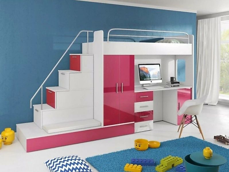 JVmoebel Hochbett Hochbetten Etagenbett Hochbett Blau Kinderzimmer Betten E günstig online kaufen