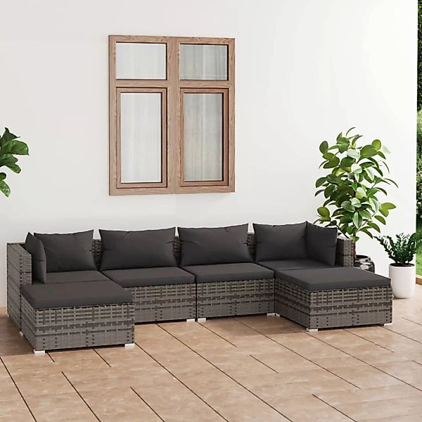 Vidaxl 6-tlg. Garten-lounge-set Mit Kissen Poly Rattan Grau günstig online kaufen