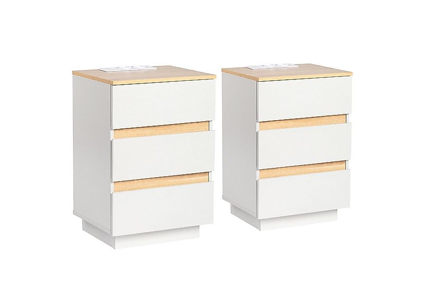 VINGLI Nachttisch Weiß, Beistelltisch mit 2/3 Schubladen, 38 x 32 x 40/56 c günstig online kaufen