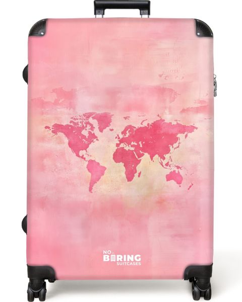 NoBoringSuitcases.com© Hartschalen-Trolley Weltkarte - Rosa - günstig online kaufen