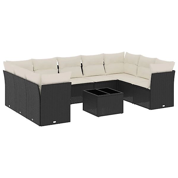 vidaXL 10-Tlg Garten-Sofagarnitur mit Kissen Schwarz Poly Rattan 3218136 günstig online kaufen