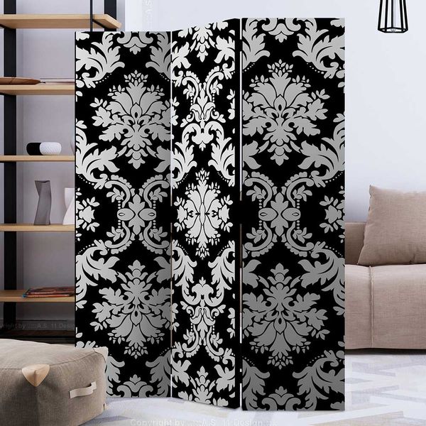 Vintage Stil Paravent mit Ornament Muster Schwarz und Weiß günstig online kaufen