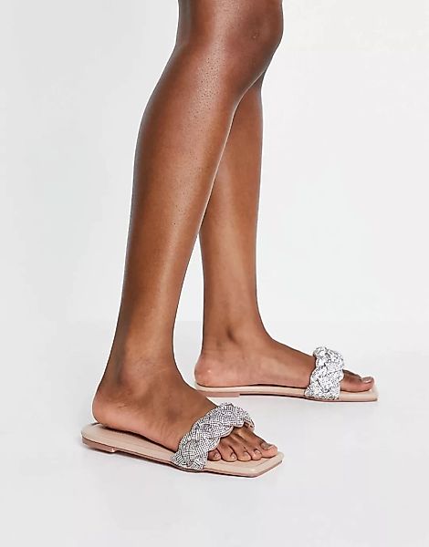Simmi London – Latana – Verzierte Slider-Sandalen mit Flechtdesign in Beige günstig online kaufen