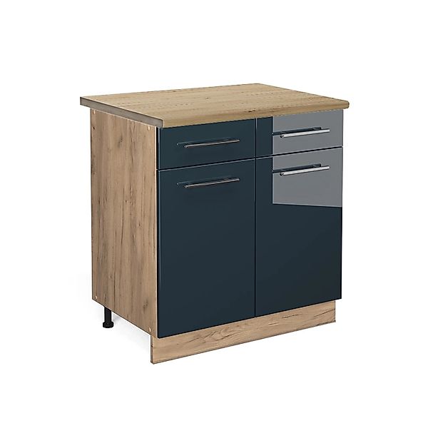 Vicco Küchenunterschrank Fame-Line Dunkelblau Hochglanz/Goldkraft Eiche 80 günstig online kaufen