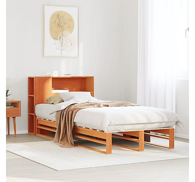 vidaXL Bett, Massivholzbett mit Regal ohne Matratze Wachsbraun 90x200 cm günstig online kaufen