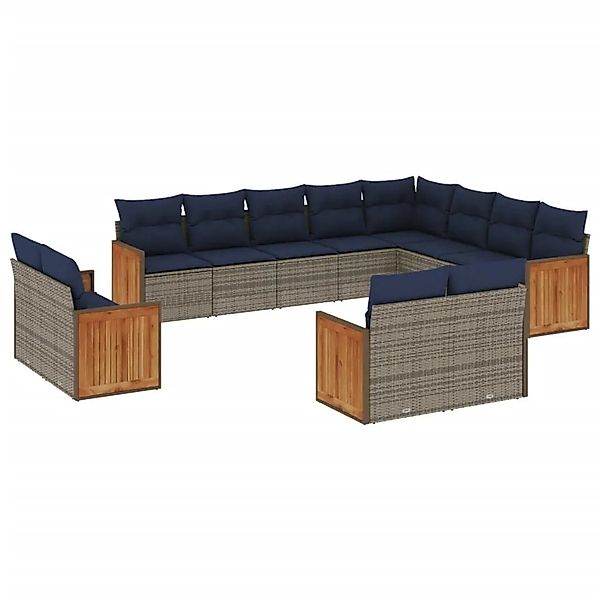 vidaXL 12-Tlg Gartensofa-Set mit Kissen Grau Polyrattan 3228196 günstig online kaufen