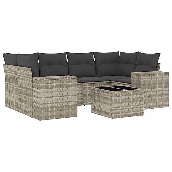 vidaXL 7-Tlg Garten-Sofagarnitur mit Kissen Hellgrau Poly Rattan 3254659 günstig online kaufen