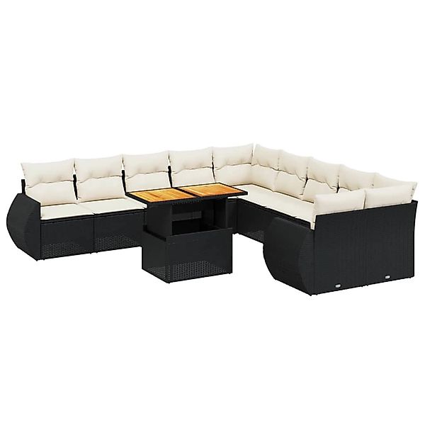 vidaXL 11-Tlg Garten-Sofagarnitur mit Kissen Schwarz Poly Rattan 3272386 günstig online kaufen