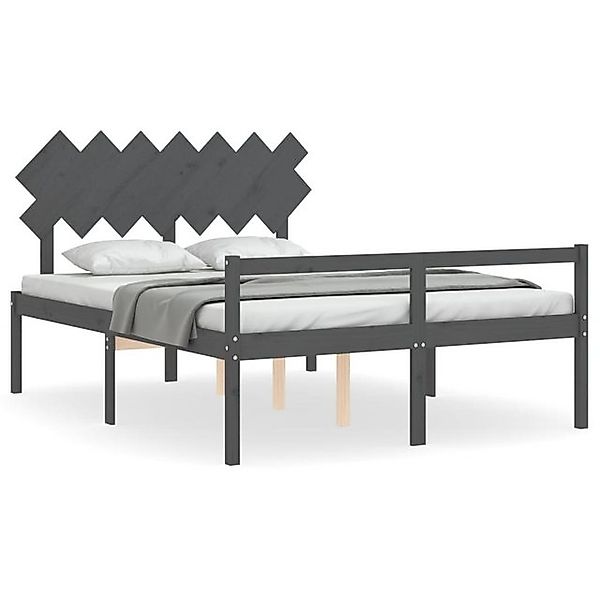 vidaXL Bettgestell, Seniorenbett mit Kopfteil Grau Kingsize Massivholz günstig online kaufen