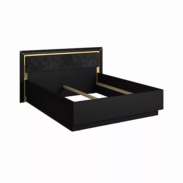 Doppelbett 160cm, schwarz matt mit gepolstertem Kopfteil, ASERI-83, B/H/T c günstig online kaufen