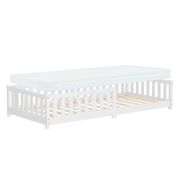 ML-Design Kinderbett 90x200 cm Weiß mit Matratze 10cm & Rausfallschutz günstig online kaufen