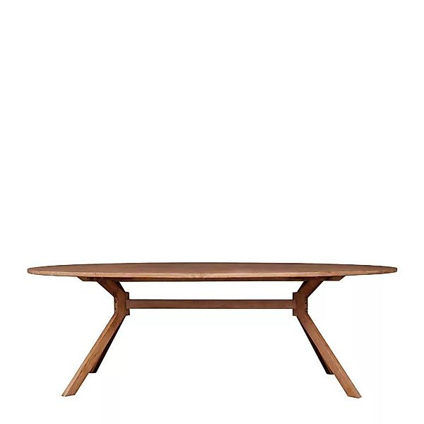 Tisch Massivholz in Teakfarben ovaler Tischplatte günstig online kaufen