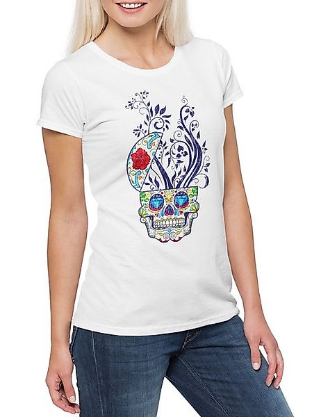 Urban Backwoods Print-Shirt Floral Sugar Skull Damen T-Shirt Schädel Mexiko günstig online kaufen