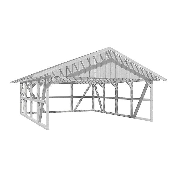 Skan Holz Carport Schwarzwald m. Dachlattung u. Rückwand 684 x 772 cm Weiß günstig online kaufen