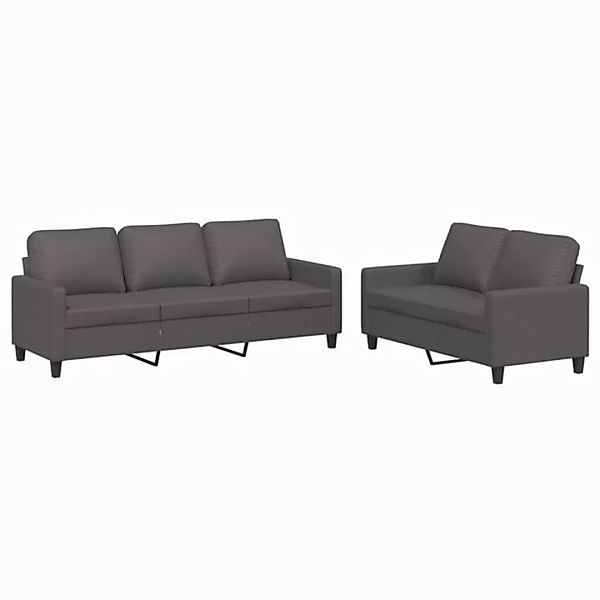 vidaXL Sofa, 2-tlg. Sofagarnitur mit Kissen Grau Kunstleder günstig online kaufen