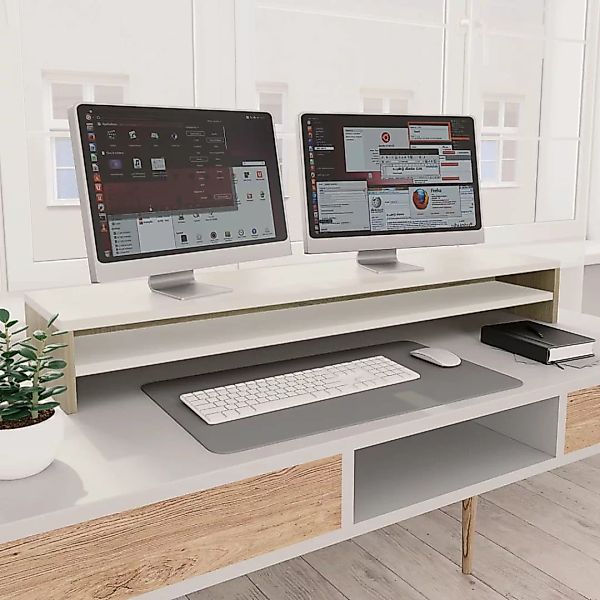 Monitorständer Weiß Und Sonoma-eiche 100ã24ã13 Cm Spanplatte günstig online kaufen