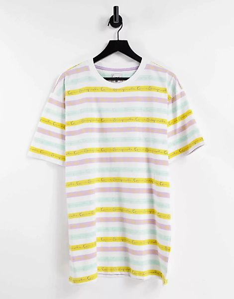Karl Kani – Originals – Mehrfarbiges T-Shirt mit Streifen-Weiß günstig online kaufen