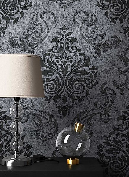 Newroom Vliestapete, Schwarz Barocktapete Barock Ornament - Grau Anthrazit günstig online kaufen