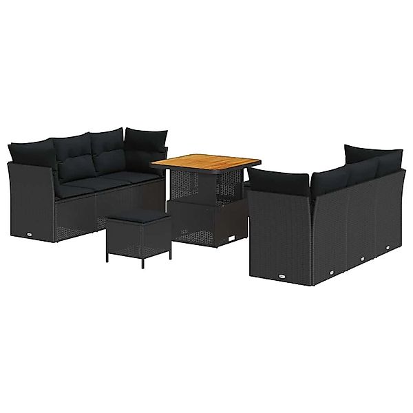 vidaXL 9-Teiliges Garten-Sofa-Set mit Kissen aus Schwarzem Poly Rattan und günstig online kaufen