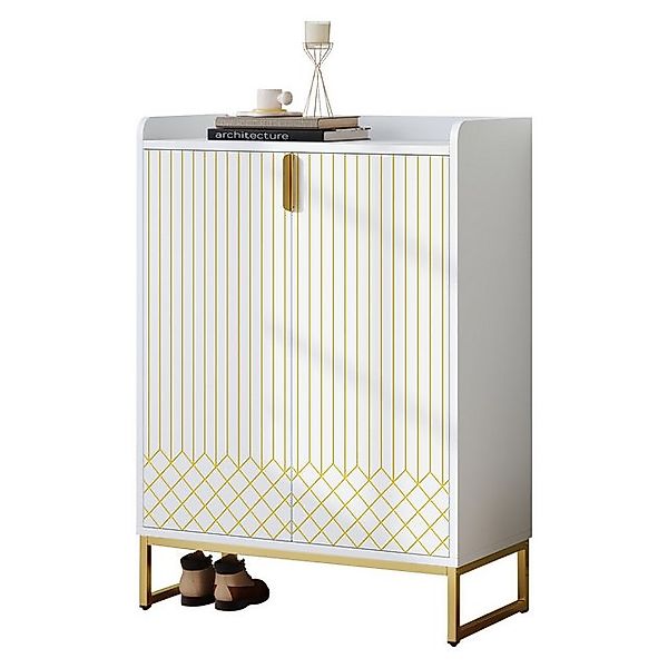Rutaqian Schuhschrank Weißer Schuhschrank mit Gold-Akzenten – 75x37x105cm, günstig online kaufen