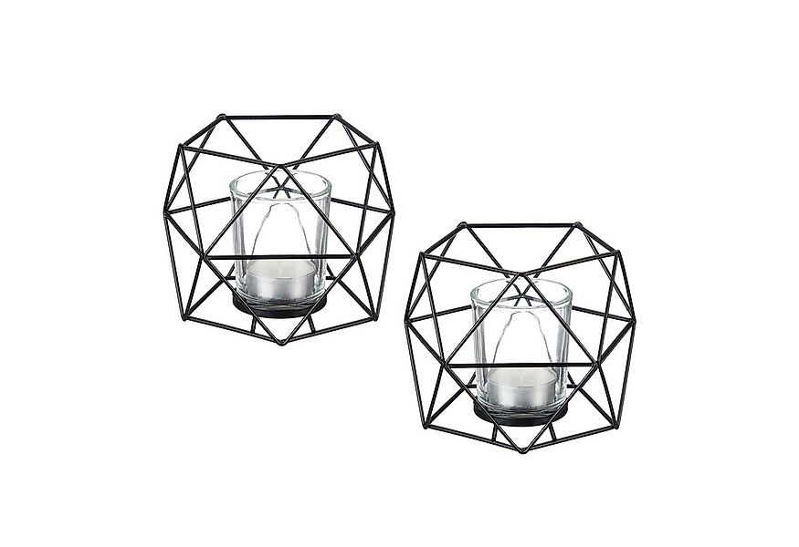 relaxdays Teelichthalter Geometrischer Teelichthalter im 2er Set, schwarz günstig online kaufen
