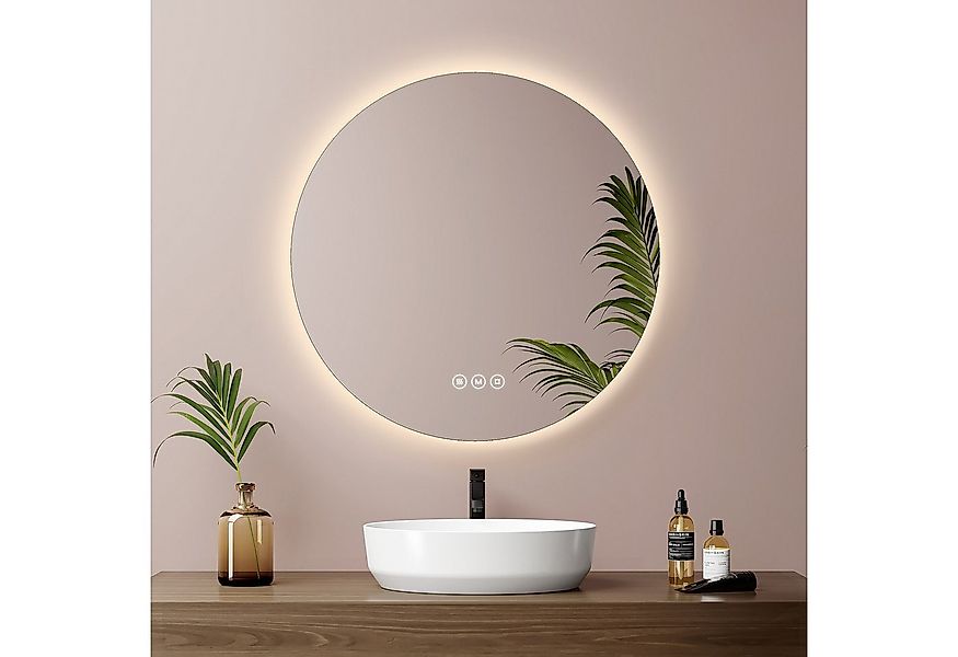 EMKE Badspiegel Rund mit LED Beleuchtung Wandspiegel ohne Rahmen (50~80cm, günstig online kaufen