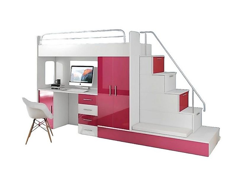Xlmoebel Bett Neues Kinderzimmer Hochbett in Blau und Rosa, Etagenbett in ( günstig online kaufen