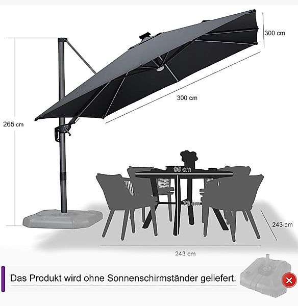 PURPLE LEAF Ampelschirm Quadrat Alu Balkonschirm, günstig online kaufen