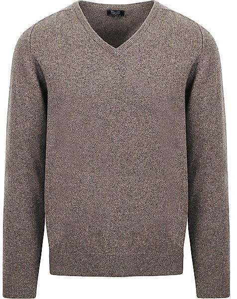 William Lockie V-Auschnitt Pullover Lammwolle Braun-Grau - Größe M günstig online kaufen