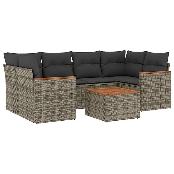 vidaXL 7-Tlg Garten-Sofagarnitur mit Kissen Grau Poly Rattan 3258203 günstig online kaufen
