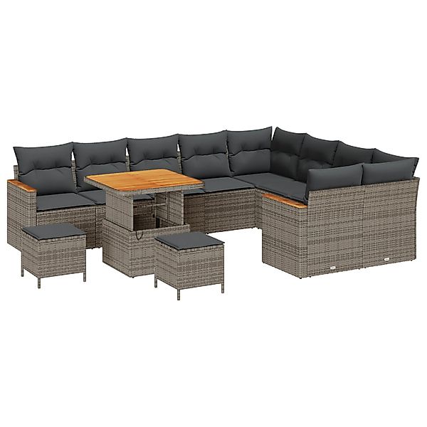 vidaXL Garten-Sofa-Set mit Kissen 12-Tlg Grau Poly Rattan 3363083 günstig online kaufen