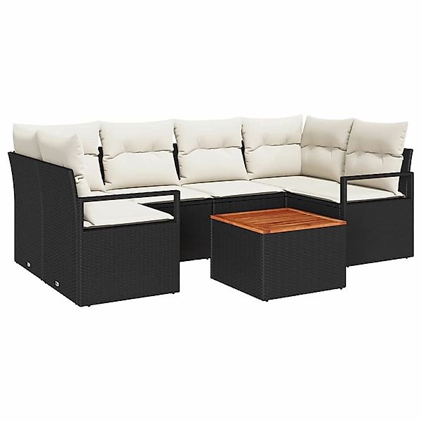 vidaXL Garten-Sofa-Set mit Kissen 7-Tlg Schwarz Poly Rattan 3347656 günstig online kaufen