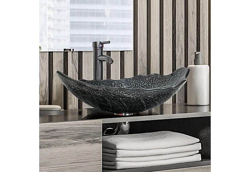 Puluomis Aufsatzwaschbecken Waschbecken Set mit Wasserhahn und Ablaufgarnit günstig online kaufen