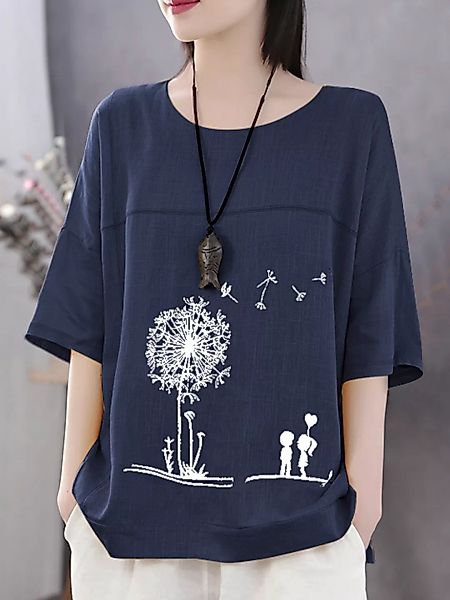 Sommer Print Flower Casual Kurzarm Baumwolle T-Shirt günstig online kaufen