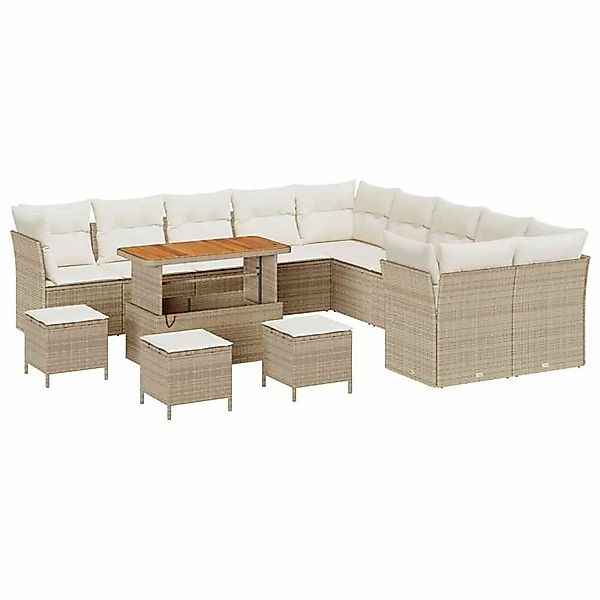 vidaXL Gartensofa-Set mit Kissen 14 Stk Beige und Creme Poly-Rattan 3363501 günstig online kaufen