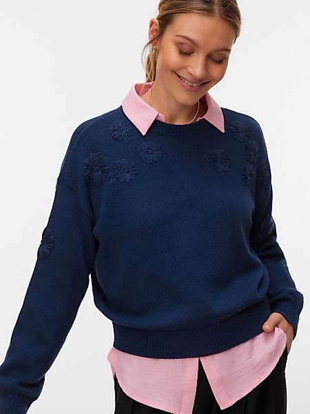 Vero Moda Strickpullover "VMDAISY EMB LS O-NECK PULLOVER BOO" mit zartem Bl günstig online kaufen