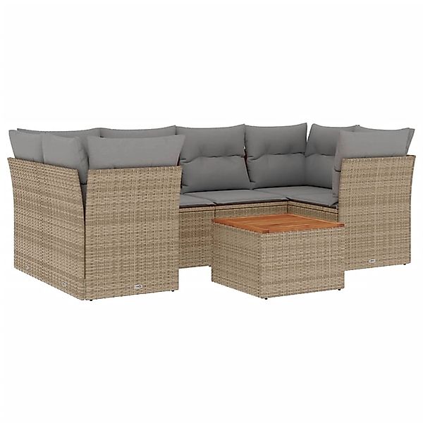 vidaXL 7-Tlg Garten-Sofagarnitur mit Kissen Beige Poly Rattan 3223497 günstig online kaufen