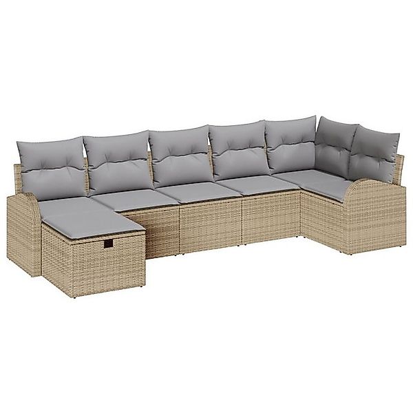 vidaXL Loungesofa 7-teiliges Garten-Sofa-Set mit Kissen Beige Poly Rattan, günstig online kaufen