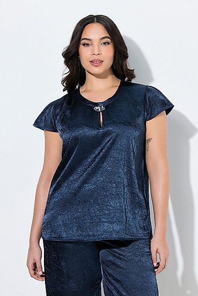 Ulla Popken Spitzenbluse Blusentop A-Linie Brosche Rundhals Cup-Ärmel günstig online kaufen